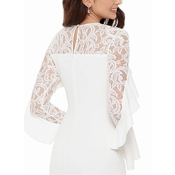 Betsy & Adam White Lace Ruffle Sheath Dress 2 Bridal Cocktail Wedding Guest - Picture 3 of 9